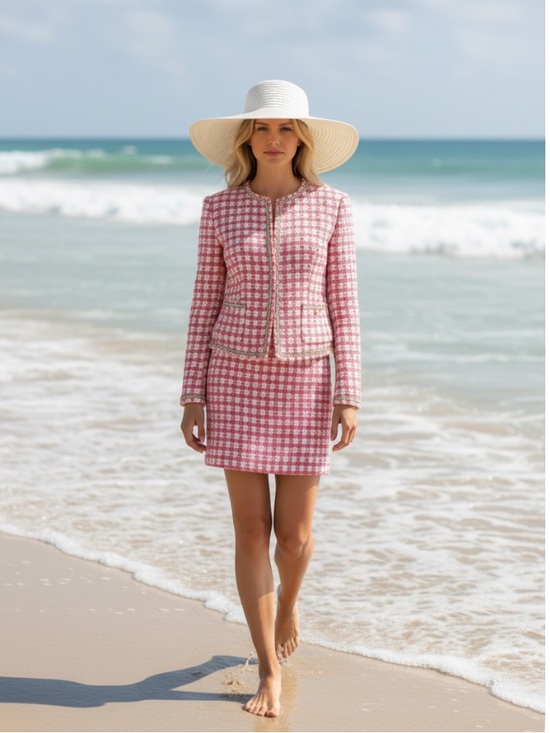 Etcetera Jackets & Blazers - Etcetera Pink & White Tweed Blazer and Skirt Set